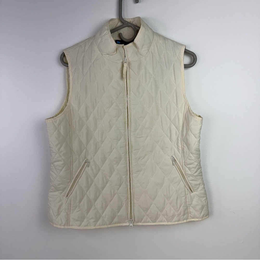 Relativity Womens Quilted Puffer Vest Whisper White Full Zip Sleeveless Jacket L
